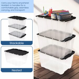 Organize-It!- 8 Pack Flip-Top Tote, 13 Gal., Storage Tote with a Clear Base, Bags for Small Item Storage, 22.25’’ L x 15.25’’ W x 12.1’’ H, Clear/Black