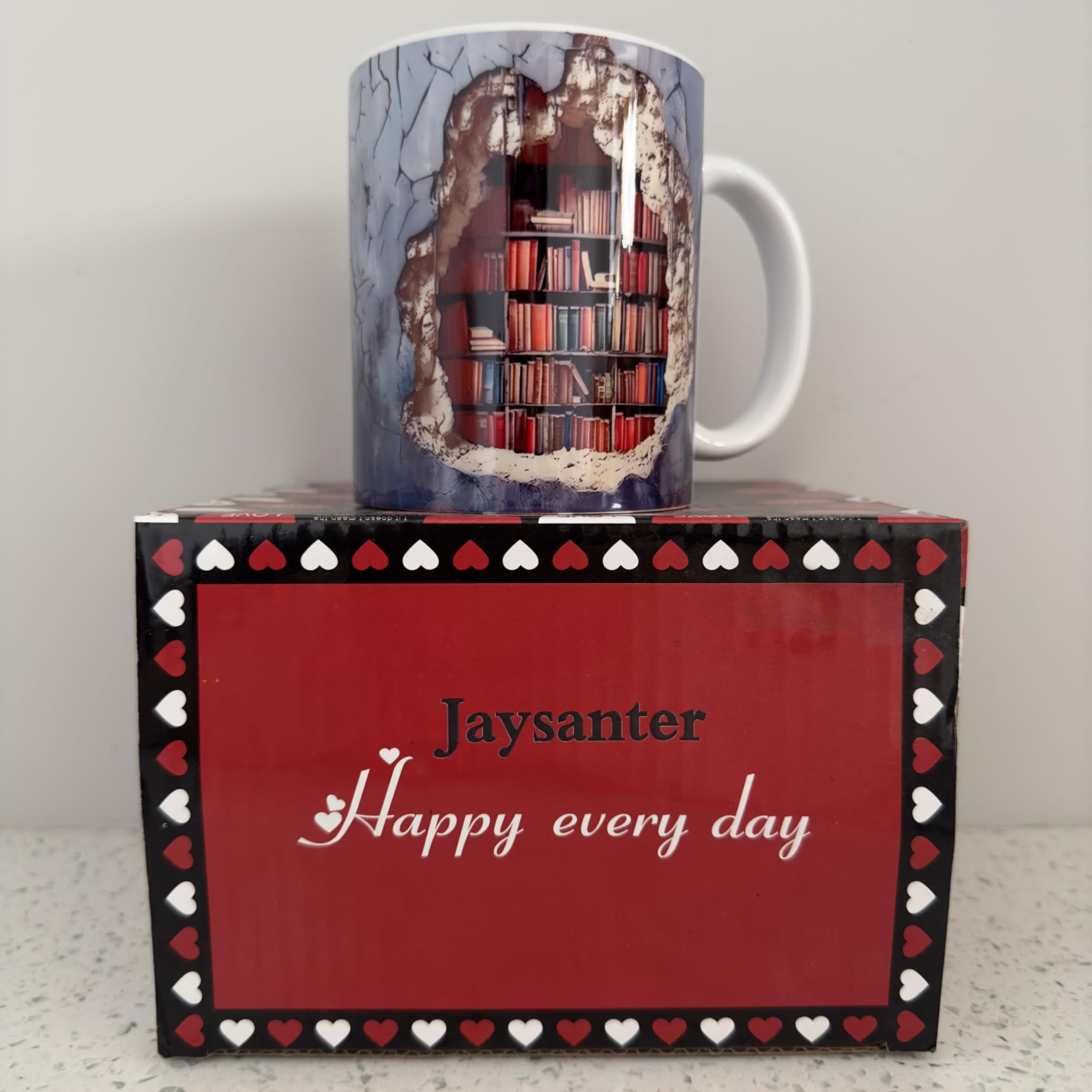 Jaysanter Visual Effect 3D Bookshelf Mug, Book Mug, Library Bookshelf Mug, Coffee Mug for Book Lovers Gifts, Creative Book Club Mug, Creative Space Design Multi-Purpose Ceramic Mug (Blue)