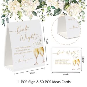 Date Night Ideas for Couples, Date Night Games, Bridal Shower Decorations, Popular Bridal Shower Games for Couples, Including 1 Sign And 50 Date Night Ideas Cards DATEN010