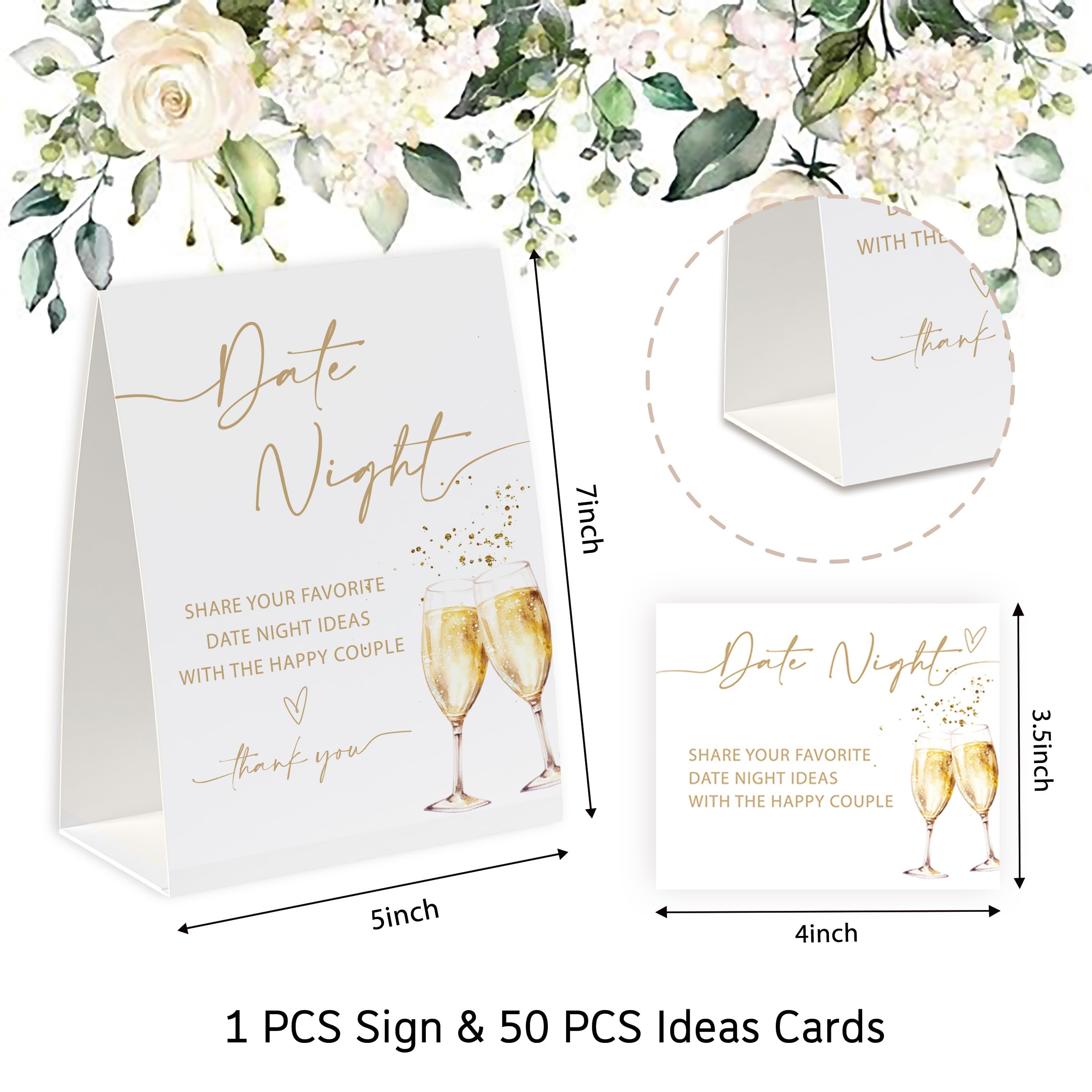 Date Night Ideas for Couples, Date Night Games, Bridal Shower Decorations, Popular Bridal Shower Games for Couples, Including 1 Sign And 50 Date Night Ideas Cards DATEN010