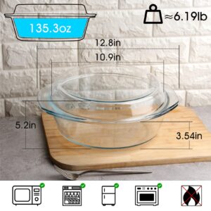 NUTRIUPS 4L Round Glass Casserole Dish with Glass Lid, Tempered Glass, Large Glass Microwave Bowls with Glass Lid