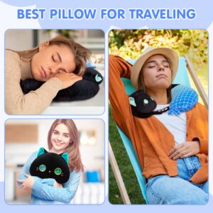 Caaaat Kids Travel Pillow, 2 in 1 Deformable Kids Neck Pillow with U-Shaped Pillow & Cute Cat Animal Reversible Plush Toy for Airplane, Car, Train