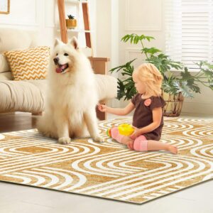 CARMIO Area Rug 8x10, Machine Washable Rugs Soft Living Room Rugs Arch Pattern Knot Modern Print Area Rug Non Slip Indoor Floor Carpet for Bedroom Nursery Kitchen, Coffee