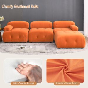 GNIXUU Modular Sectional Sofa, 93" Convertible L-Shaped Couch for Living Room, Modern Button Tufted Cloud Couches with Comfy Armrest, Orange Velvet