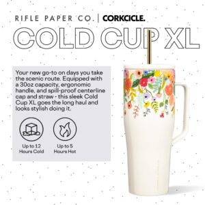 Corkcicle Rifle Paper 30oz Tumbler With Handle, Garden Cream Floral, Reusable Water Bottle, Triple Insulated Stainless Steel Travel Mug, BPA Free, Cold 12 Hours, Tumbler with Lid and Straw