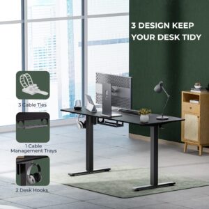 Electric Standing Desk,Adjustable Height Desk With Curved Desktop, Stand Up Desk With 2 Metal Hooks & Cable Organizer Box, Powerful Motor For Fast Switch From Sit To Stand Position 48x24 Black