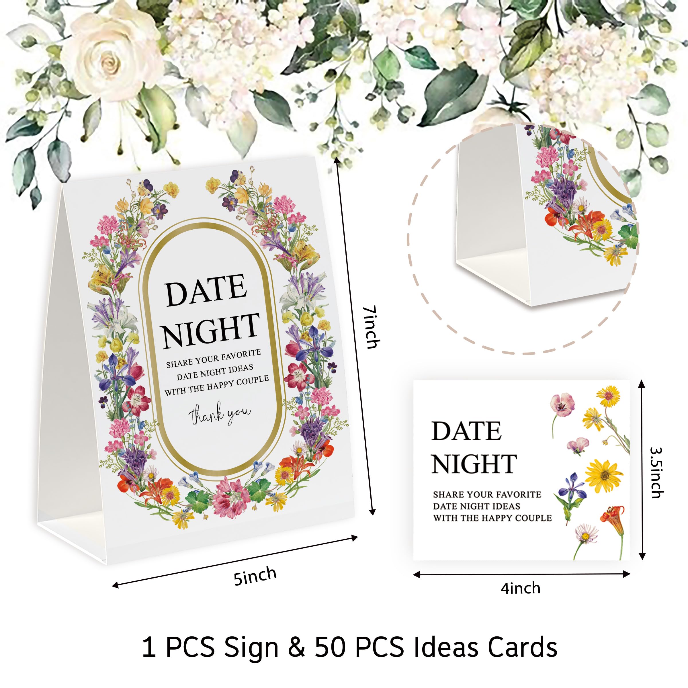 Date Night Ideas for Couples, Date Night Games, Bridal Shower Decorations, Popular Bridal Shower Games for Couples, Including 1 Sign And 50 Date Night Ideas Cards DATEN004