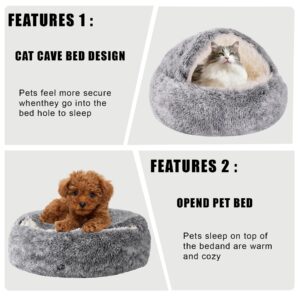 HYQ Small Dog Bed with Cover Cave, Cozy Cat Cave Bed, Round Puppy Bed with Hooded Cover, Cat Beds for Indoor Cats Washable, Dog Beds for Small Dogs with Anti-Slip Bottom (Grey, 20×20 Inch)