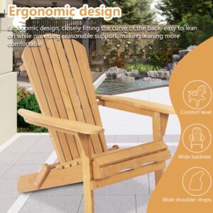 Set of 2 Adirondack Chairs Folding Outdoor Lawn Chairs Weather Resistant Patio Fire Pit Chairs with Wooden Construction for Garden Lawn Beach Outdoor Balcony, Natural