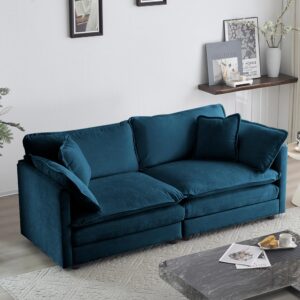 suheww comfort chenille loveseat sofa, modern love seat 2-seater sofa cloud couches for living room bedroom office apartment (blue, loveseat)