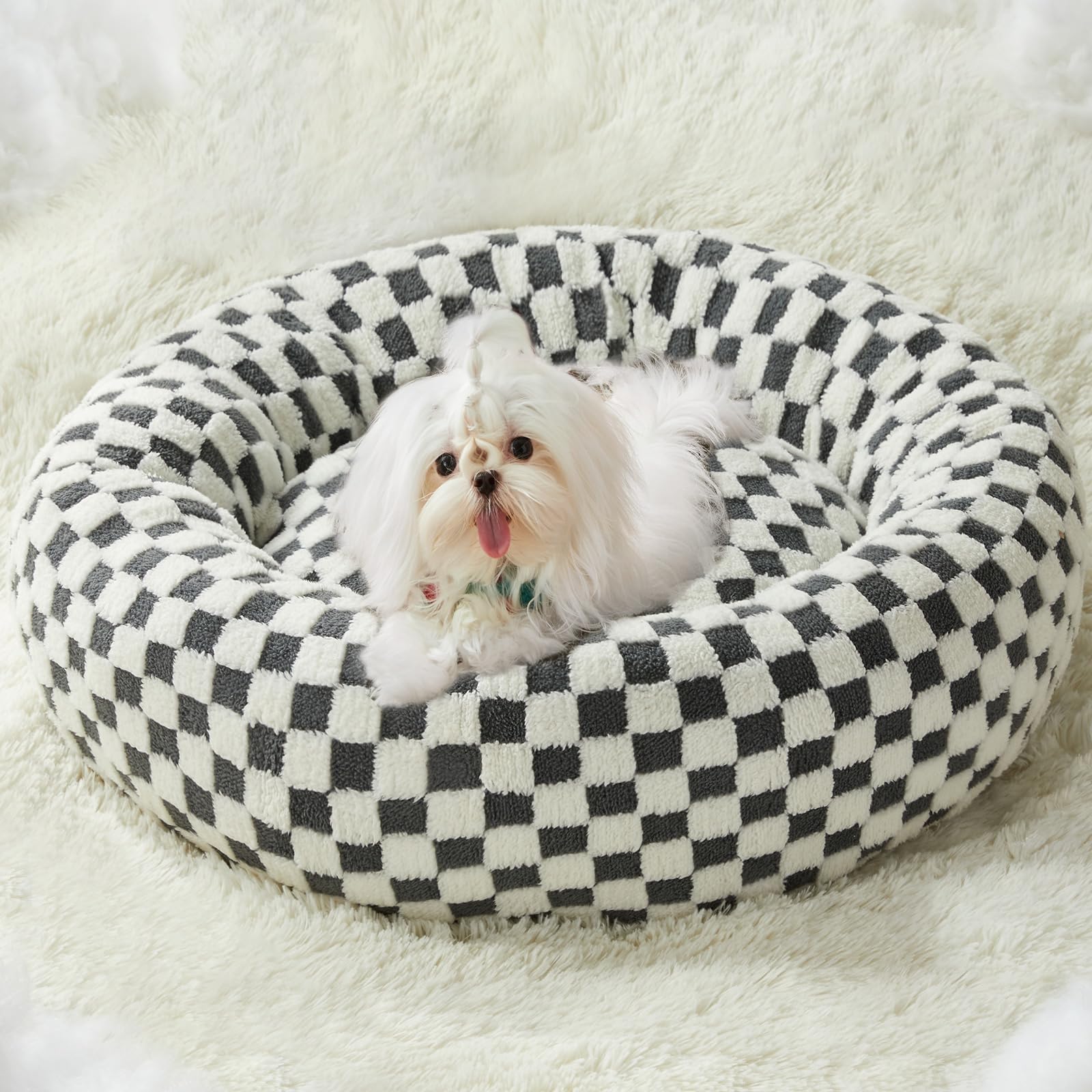 BFPETHOME Donut Dog Beds for Small Dog, Round Cat Beds for Indoor Cats, Calming Pet Bed for Puppy and Kitty with Non-Slip Bottom, Cute Fancy Dog Bed Machine Washable Plush Fabric