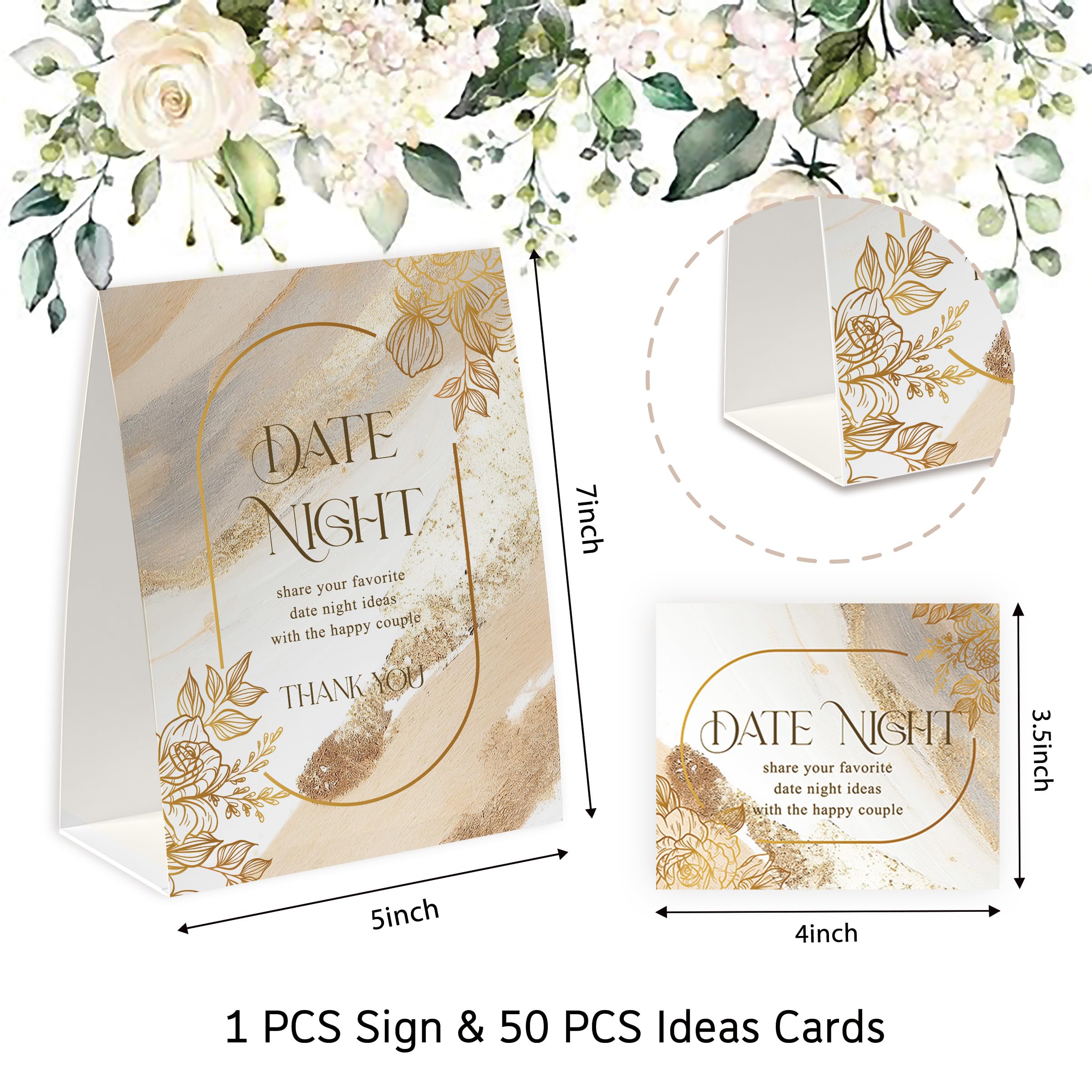 Date Night Ideas for Couples, Date Night Games, Bridal Shower Decorations, Popular Bridal Shower Games for Couples, Including 1 Sign And 50 Date Night Ideas Cards DATEN002