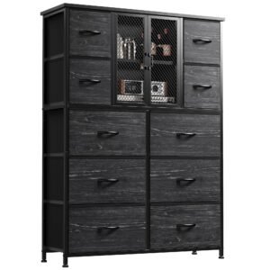 enhomee dresser for bedroom with mesh door tall dressers & chests of drawers with 10 fabric drawer morden dresser organizer,metal frame,wood top,for closet,entryway,black 38" wx11.81 dx48.1 h