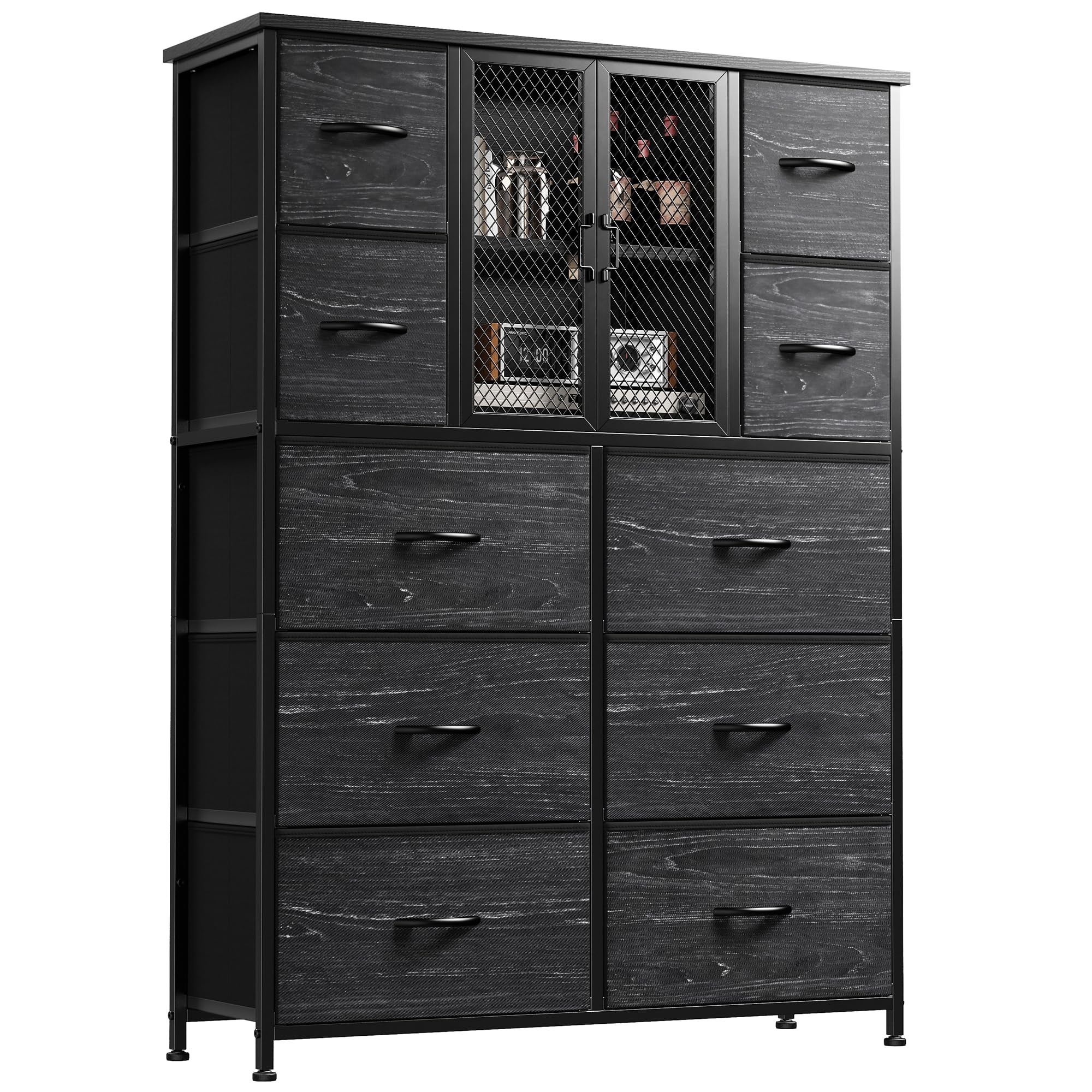 EnHomee Dresser for Bedroom with Mesh Door Tall Dressers & Chests of Drawers with 10 Fabric Drawer Morden Dresser Organizer,Metal Frame,Wood Top,for Closet,Entryway,Black 38" Wx11.81 Dx48.1 H