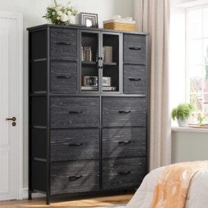 EnHomee Dresser for Bedroom with Mesh Door Tall Dressers & Chests of Drawers with 10 Fabric Drawer Morden Dresser Organizer,Metal Frame,Wood Top,for Closet,Entryway,Black 38" Wx11.81 Dx48.1 H