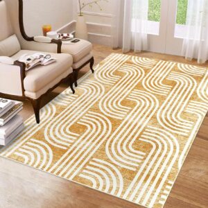 CARMIO Area Rug 8x10, Machine Washable Rugs Soft Living Room Rugs Arch Pattern Knot Modern Print Area Rug Non Slip Indoor Floor Carpet for Bedroom Nursery Kitchen, Coffee