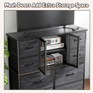 EnHomee Dresser for Bedroom with Mesh Door Tall Dressers & Chests of Drawers with 10 Fabric Drawer Morden Dresser Organizer,Metal Frame,Wood Top,for Closet,Entryway,Black 38" Wx11.81 Dx48.1 H