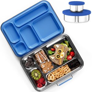 aohea stainless steel bento box kids, kids metal bento lunch box bpa free lunch box containers 304 stainless steel bento box for school and office(bule)