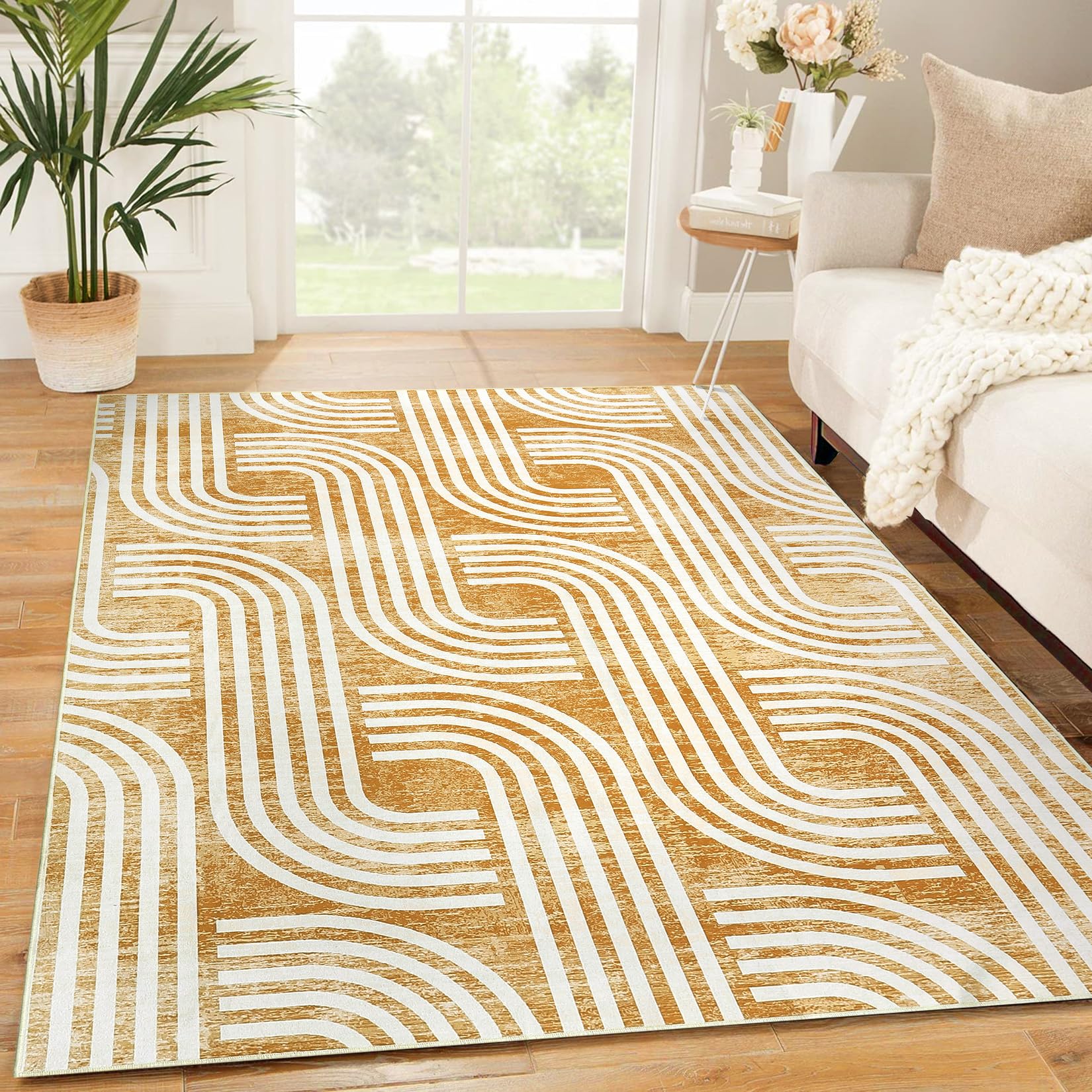 CARMIO Area Rug 8x10, Machine Washable Rugs Soft Living Room Rugs Arch Pattern Knot Modern Print Area Rug Non Slip Indoor Floor Carpet for Bedroom Nursery Kitchen, Coffee