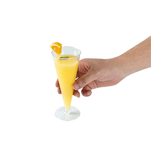 Restaurantware RW Base 6.5 Ounce Toasting Glasses 20 Disposable Champagne Flutes - With A Removal Base Premium Clear Plastic Cocktail Glasses Serve Sparkling Wine For Parties