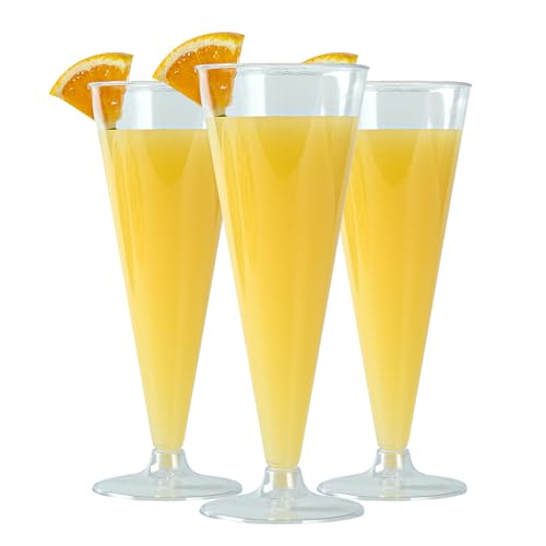 Restaurantware RW Base 6.5 Ounce Toasting Glasses 20 Disposable Champagne Flutes - With A Removal Base Premium Clear Plastic Cocktail Glasses Serve Sparkling Wine For Parties