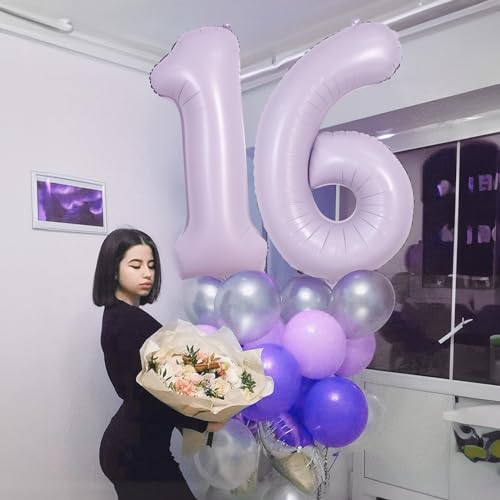 40 Inch Balloon Number 6 Light Purple, Large Foil Pastel Purple 6 Balloons Number for Women, Lavender Globos de Numero 6 Helium Balloons for Girls 6th Birthday Anniversary Graduation Party Decorations