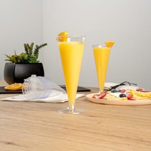 Restaurantware RW Base 6.5 Ounce Toasting Glasses 20 Disposable Champagne Flutes - With A Removal Base Premium Clear Plastic Cocktail Glasses Serve Sparkling Wine For Parties