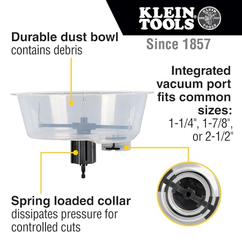 Klein Tools 53710 Hole Saw, Adjustable Circle Hole Cutter with Dustbowl, Integrated Vacuum Port, for Drywall and Ceiling Tiles, 2 to 7-Inch