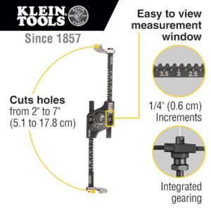 Klein Tools 53710 Hole Saw, Adjustable Circle Hole Cutter with Dustbowl, Integrated Vacuum Port, for Drywall and Ceiling Tiles, 2 to 7-Inch