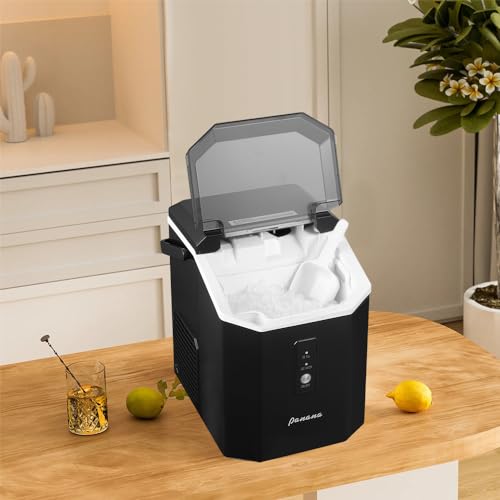 Panana Smart Ice Cube Maker,Automatic Square Ice Cubes Nugget Ice Maker Make Soft Chewable Ice 34 Pounds /24 Hours,50 Pcs ice in 7 Mins Self-Cleaning Portable Compact Ice Makers with Ice Scoop Basket