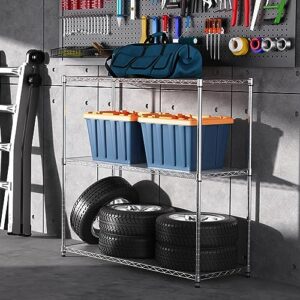 3 Tier NSF Wire Shelf Shelving Unit, 18 x 48 x 48 Inch 1050lbs Capacity Heavy Duty Adjustable Storage Metal Rack with Leveling Feet & Shelf Liners, Ideal for Garage, Kitchen, Office and More - Chrome