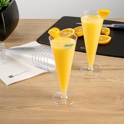 Restaurantware RW Base 6.5 Ounce Toasting Glasses 20 Disposable Champagne Flutes - With A Removal Base Premium Clear Plastic Cocktail Glasses Serve Sparkling Wine For Parties