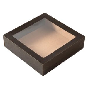 Restaurantware Cater Tek 9 x 9 x 2.4 Inch Baked Goods Boxes 10 Greaseproof Pastry Boxes - Window Lids Insert Tab Lock Black Paper Catering Boxes Easy Assembly For Charcuterie Or Cupcakes