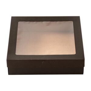 Restaurantware Cater Tek 9 x 9 x 2.4 Inch Baked Goods Boxes 10 Greaseproof Pastry Boxes - Window Lids Insert Tab Lock Black Paper Catering Boxes Easy Assembly For Charcuterie Or Cupcakes