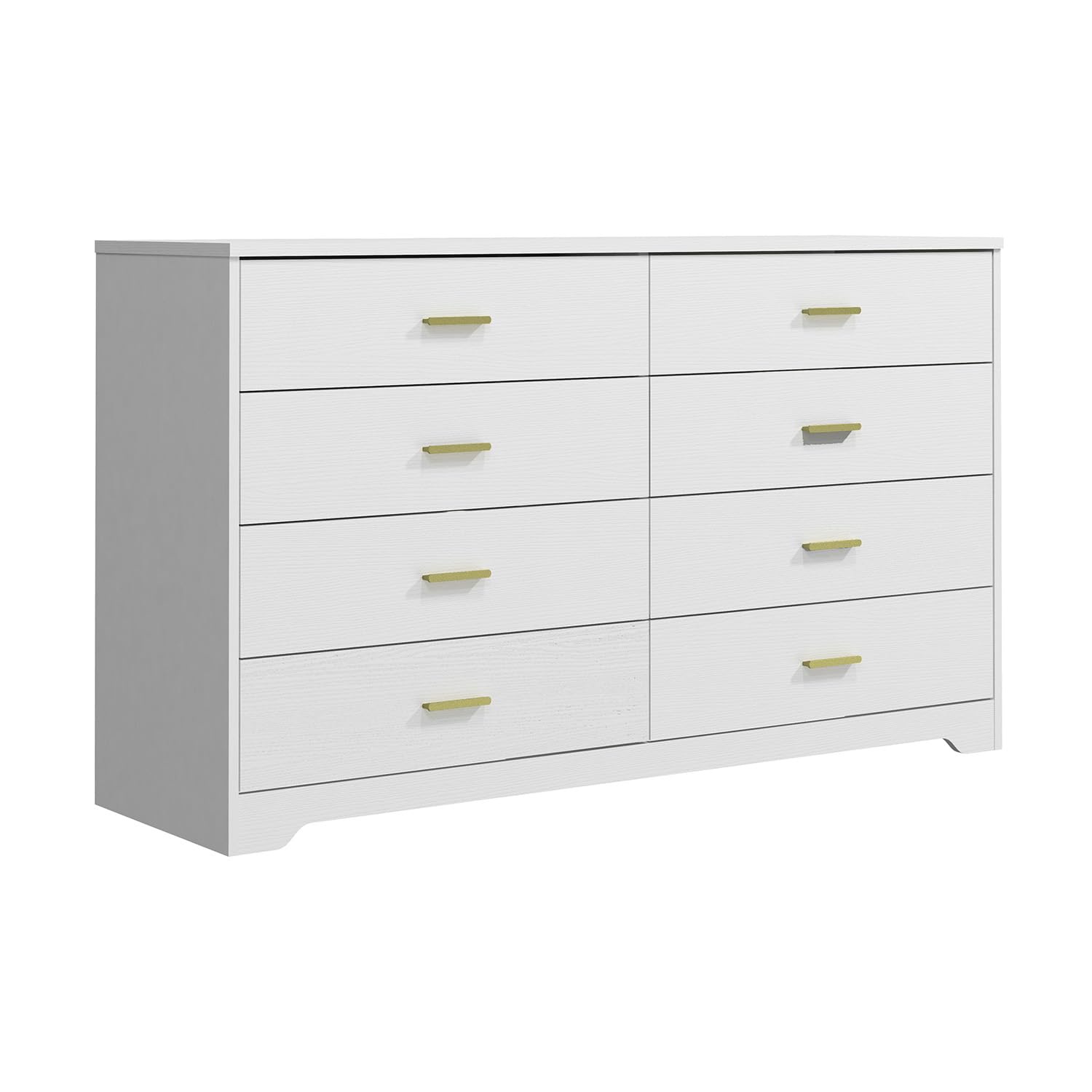 8 Drawer Wood Lateral Dresser, Big Wide Chest of Drawers Storage Organizer with Metal Gold Handles Home Bedroom (White)