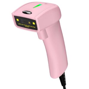 symcode handheld barcode scanner usb wired 2d 1d qr code for computer pos support automatic screen scanning, for mobile payment, store, supermarket, warehouse pink