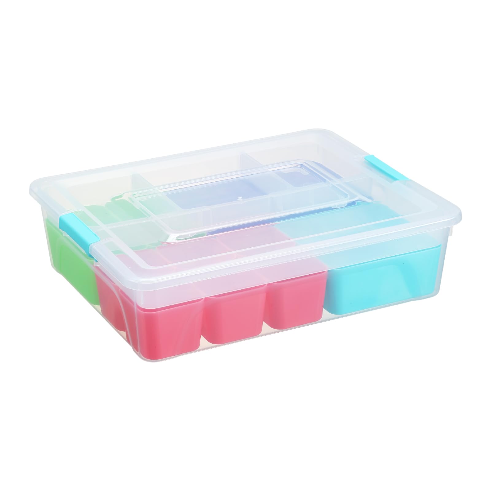 novelinks 10 QT Clear Plastic Dividing Storage Box with 11 Compartments Removable Storage Bin with Lid - Plastic Craft Storage Organizer Storage Compartment Container (1 Pack-10 QT)