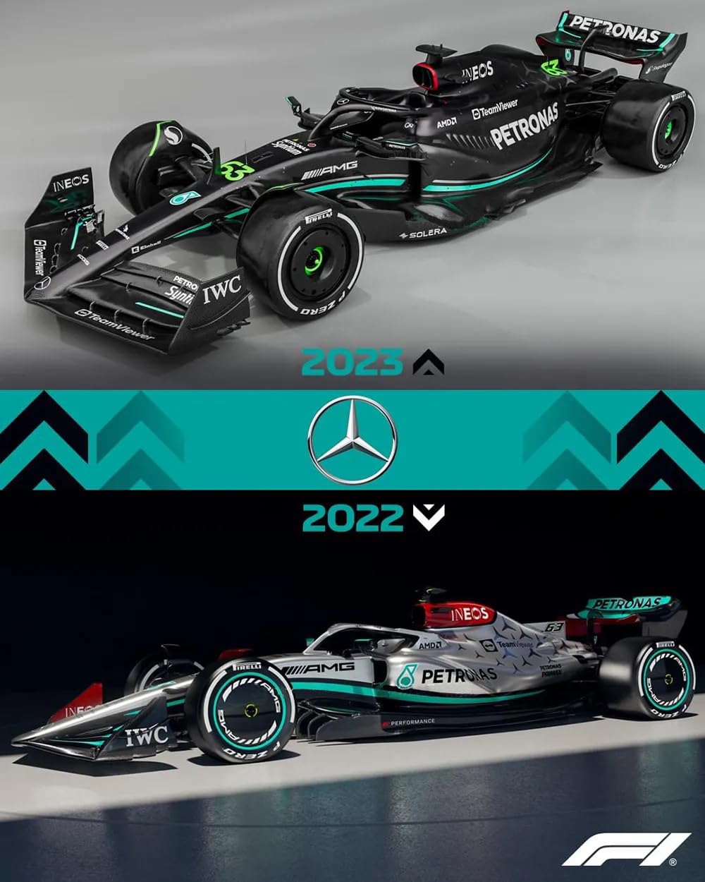 JODIYAAH 1/43 Bburago 1:43 Mercedes-AMG Petronas F1 Team W14 2023 44# Lewis Hamilton F1 63# George Russell Alloy Car Die Cast Model Collection Gift (W14 44#)