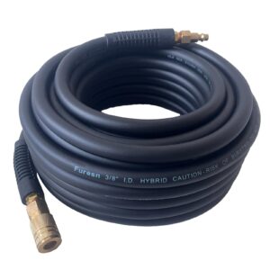 air hose 3/8 in x 10 ft, heavy duty, lightweight, kink resistant, hybrid air compressor hose with 1/4 in solid brass male fittings, bend restrictors, 300 psi (10ft, black)