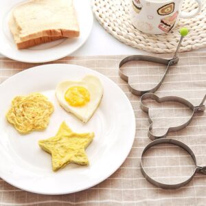 GZMAISULEE Egg Ring Molds for Cooking 5 Pack Griddle Egg Rings Stainless Steel Egg Cooking Rings Heart, Flower, Star, Micha, Round Pancake Mold Set, Yellow