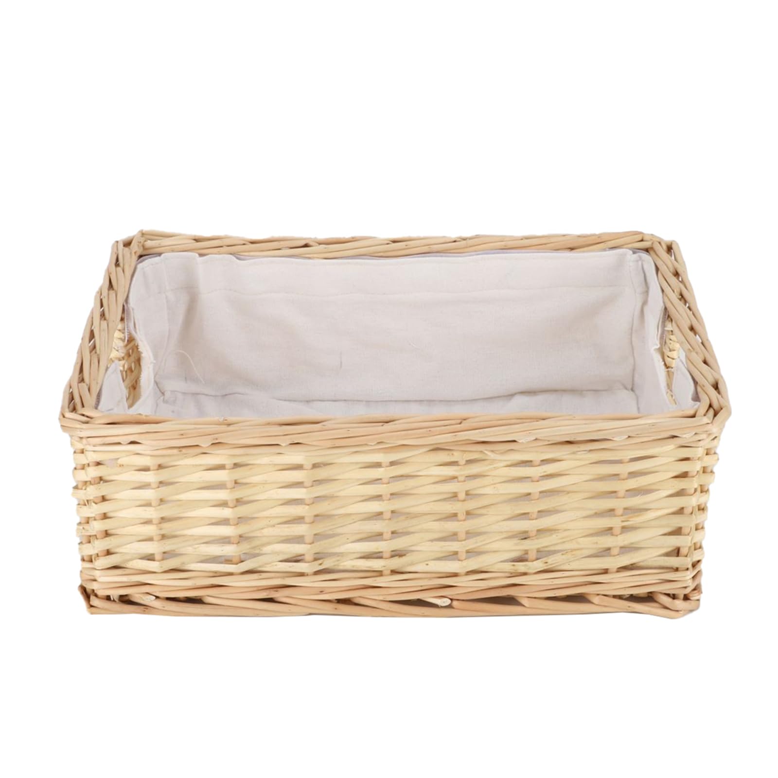 YAHUAN Rectangular Wicker Storage Basket Woven Rattan Basket with Handle, Baskets for Organizing, Bedroom,Living room,Pantry (Wicker with lining)