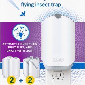 2-Packs Zevo Home Indoor Plug-in Fly Trap for Flies, Fruit Flies, Moths, Gnats, and Other Flying Insects – 2 Plug-in Bases + 2 Refill Cartridges and 3 Fruit Flys Traps in The tituaa Box