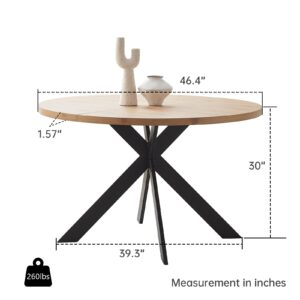 Zerifevni 46.4" Round Dining Table Set, Mid Century Modern Round Dining Table for 4-6 Person, Steel Legs, Leisure Coffee Table for Kitchen Dining Room, Save Space