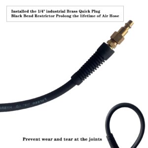 Air Hose 3/8 in x 10 ft, Heavy Duty, Lightweight, Kink Resistant, Hybrid Air Compressor Hose with 1/4 in Solid Brass Male Fittings, Bend Restrictors, 300 PSI (10FT, Black)