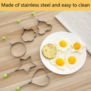 GZMAISULEE Egg Ring Molds for Cooking 5 Pack Griddle Egg Rings Stainless Steel Egg Cooking Rings Heart, Flower, Star, Micha, Round Pancake Mold Set, Yellow