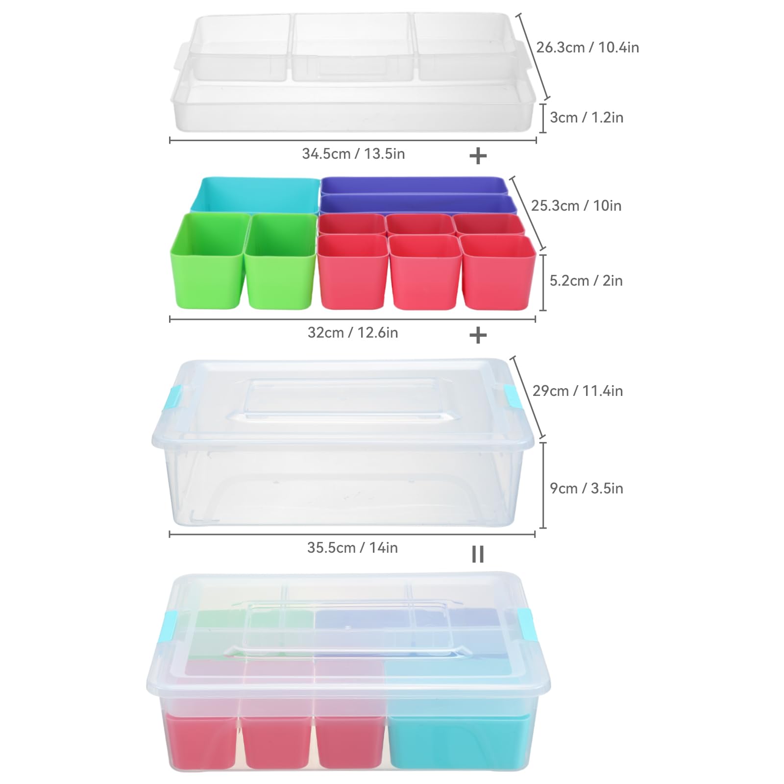 novelinks 10 QT Clear Plastic Dividing Storage Box with 11 Compartments Removable Storage Bin with Lid - Plastic Craft Storage Organizer Storage Compartment Container (1 Pack-10 QT)