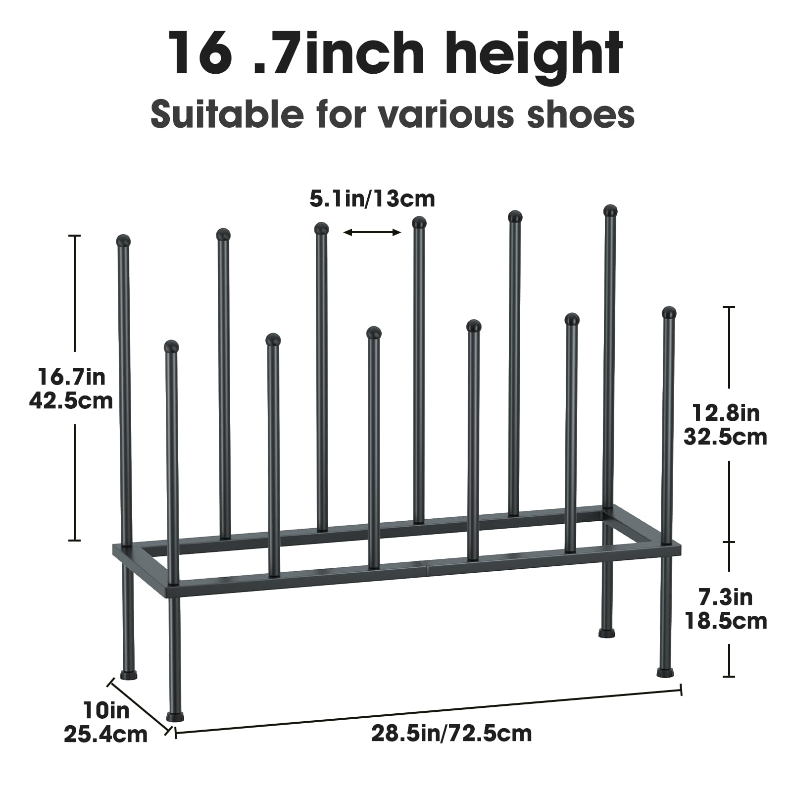 Urban Deco Boot Rack Organizer for Tall Boots, Black Metal Boot Storage Rack, Boot Holder Fit for 6 Pairs, Free Standing Shoe Racks for Entryway, Closet, Outdoor, Garage (Black-6pairs)