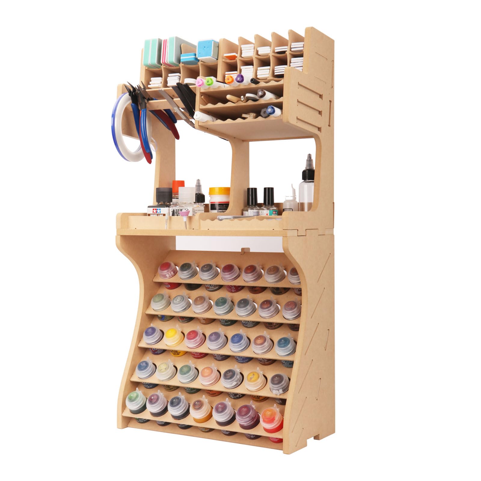 Bucasso Plastic Model Paint Rack Model Tool Organizer MDF Material Paint Rack Scissors/Tweezers/Paint Storage All-in-One Model Workbench Assembly Plastic Model Building Storage GK SY