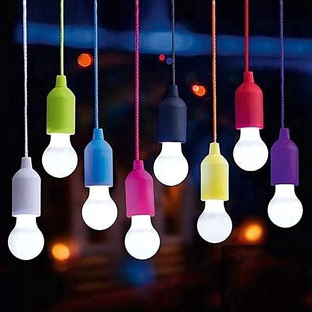 Pocketman LED Pull Cord Light Bulb Battery Operated Hanging Bulb Portable Night Light for Party, Weddings, Festivals Lighting, Camping (4 Pack)