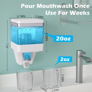 600ml/20oz Mouthwash Dispenser for Bathroom - RealPlus Wall-Mounted Mouthwash Container with 2 Reusable Acrylic Cups - Easy to Install, Adhesive or Screw Option